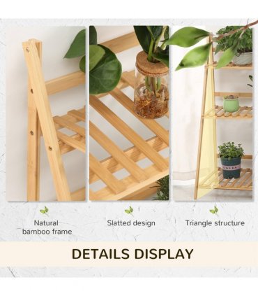 Bamboo Natural wood finish 98cmx37cmx96.5cm 3-Tier Folding Plant Stand
