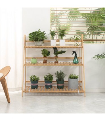 Bamboo Natural wood finish 98cmx37cmx96.5cm 3-Tier Folding Plant Stand