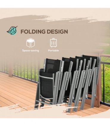 Outdoor Dining Table Black Aluminium 150L x 90W x 74Hcm 7pc Set 6 Folding Chairs