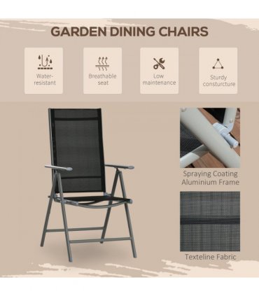 Outdoor Dining Table Black Aluminium 150L x 90W x 74Hcm 7pc Set 6 Folding Chairs