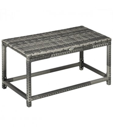 Outdoor Coffee Table w/ Plastic Board Under the Full Woven Table Top, Grey