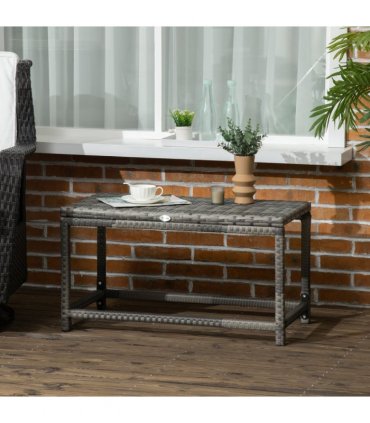 Outdoor Coffee Table w/ Plastic Board Under the Full Woven Table Top, Grey