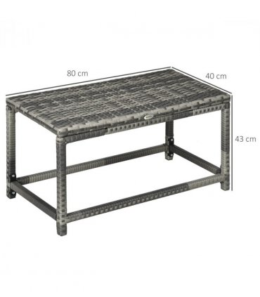 Outdoor Coffee Table w/ Plastic Board Under the Full Woven Table Top, Grey