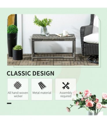 Outdoor Coffee Table w/ Plastic Board Under the Full Woven Table Top, Grey