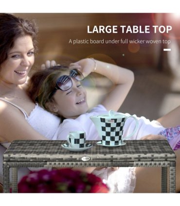 Outdoor Coffee Table w/ Plastic Board Under the Full Woven Table Top, Grey