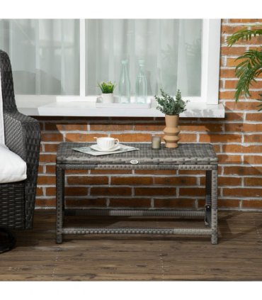 Outdoor Coffee Table w/ Plastic Board Under the Full Woven Table Top, Grey