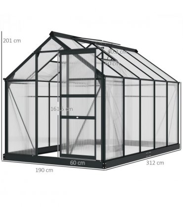 Polycarbonate Grey 190cm x 312cm x 201cm Walk-In Garden Greenhouse