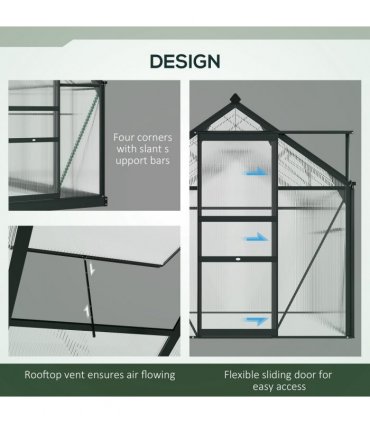 Polycarbonate Grey 190cm x 312cm x 201cm Walk-In Garden Greenhouse