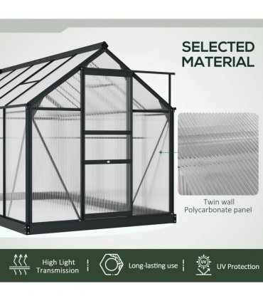 Polycarbonate Grey 190cm x 312cm x 201cm Walk-In Garden Greenhouse