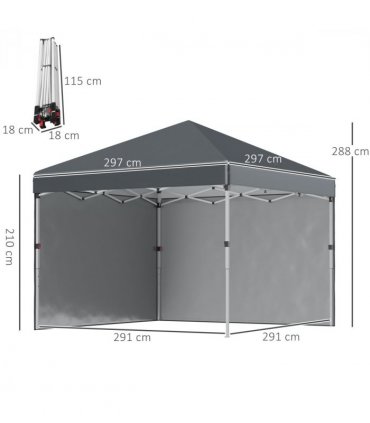 Gazebo 3x3M Dark Grey Pop Up Event Shelter 2 Sidewalls 274H x 297L x 297W cm