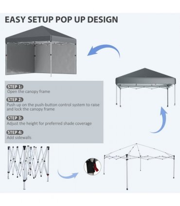 Gazebo 3x3M Dark Grey Pop Up Event Shelter 2 Sidewalls 274H x 297L x 297W cm