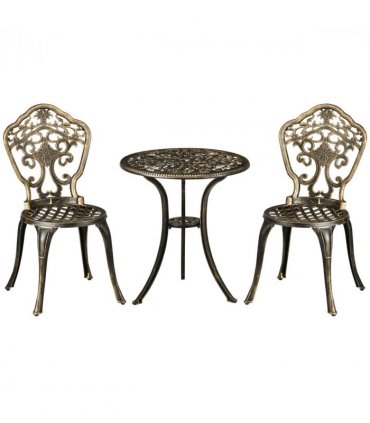 3 Piece Cast Aluminium Garden Bistro Set with Parasol Hole for Balcony, Patio