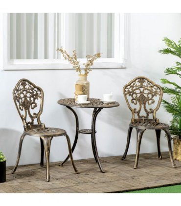3 Piece Cast Aluminium Garden Bistro Set with Parasol Hole for Balcony, Patio