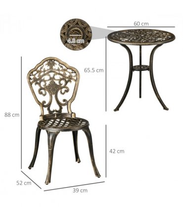 3 Piece Cast Aluminium Garden Bistro Set with Parasol Hole for Balcony, Patio