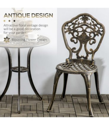 3 Piece Cast Aluminium Garden Bistro Set with Parasol Hole for Balcony, Patio