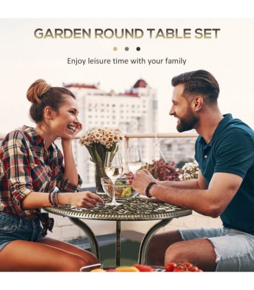 3 Piece Cast Aluminium Garden Bistro Set with Parasol Hole for Balcony, Patio