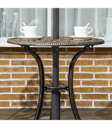 3 Piece Cast Aluminium Garden Bistro Set with Parasol Hole for Balcony, Patio