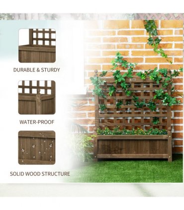 Garden Planter with Trellis for Climbing Vines Brown Wood 64 cm x 28 cm x 75 cm