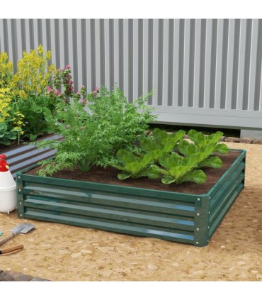 Raised Garden Bed Grey Galvanised Steel 120cm x 120cm x 30cm Outdoor Planter Kit