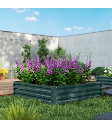 Raised Garden Bed Grey Galvanised Steel 120cm x 120cm x 30cm Outdoor Planter Kit