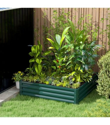 Raised Garden Bed Grey Galvanised Steel 120cm x 120cm x 30cm Outdoor Planter Kit