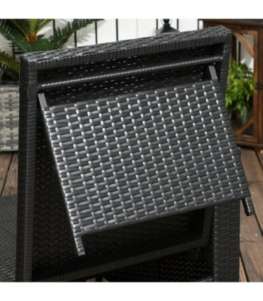 Garden Sun Lounger Set w/ Storage Table & Footstools, Black, 71cmx58cmx90cm