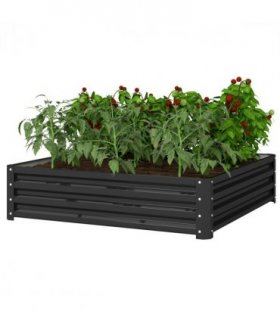 Raised Garden Bed Grey Galvanised Steel 120cm x 120cm x 30cm Outdoor Planter Kit
