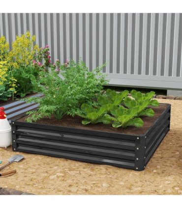 Raised Garden Bed Grey Galvanised Steel 120cm x 120cm x 30cm Outdoor Planter Kit
