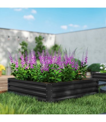 Raised Garden Bed Grey Galvanised Steel 120cm x 120cm x 30cm Outdoor Planter Kit