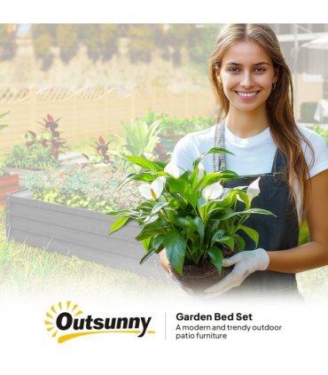 Raised Garden Bed Grey Galvanised Steel 120cm x 120cm x 30cm Outdoor Planter Kit