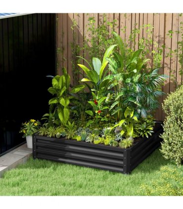 Raised Garden Bed Grey Galvanised Steel 120cm x 120cm x 30cm Outdoor Planter Kit