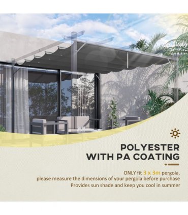 Pergola Shade Cover for 3 x 3m Pergola, Replacement Canopy Fabric Only, Grey