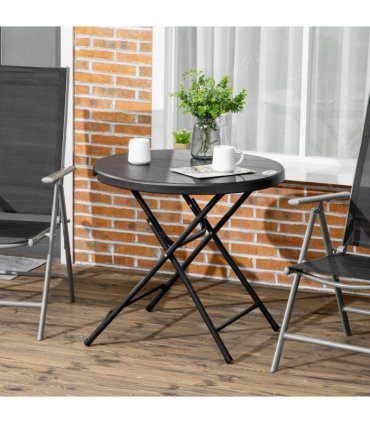 Garden Table Foldable Dark Grey HDPE Plastic Steel Frame 80cm x 80cm x 73cm