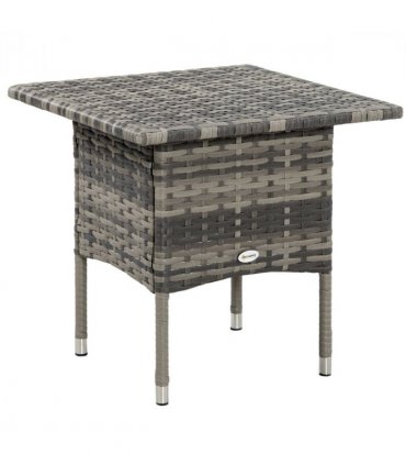PE Rattan Outdoor Coffee Table, Rattan Side Table for Patio, Garden, Mixed Grey