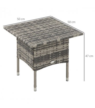 PE Rattan Outdoor Coffee Table, Rattan Side Table for Patio, Garden, Mixed Grey