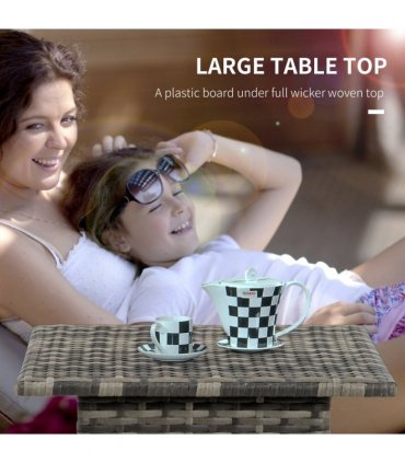 PE Rattan Outdoor Coffee Table, Rattan Side Table for Patio, Garden, Mixed Grey