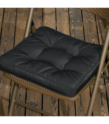 40 x 40cm Garden Seat Cushion with Ties Replacement Dining Chair Seat Pad, Black