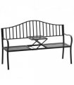 Outdoor Metal Frame 2 Seater Bench Patio Park Garden Seating Chair w/ Table