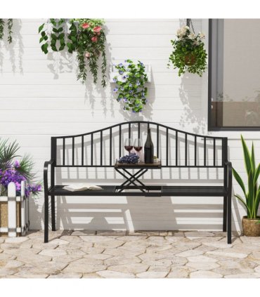 Outdoor Metal Frame 2 Seater Bench Patio Park Garden Seating Chair w/ Table