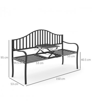 Outdoor Metal Frame 2 Seater Bench Patio Park Garden Seating Chair w/ Table