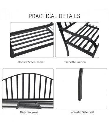 Outdoor Metal Frame 2 Seater Bench Patio Park Garden Seating Chair w/ Table