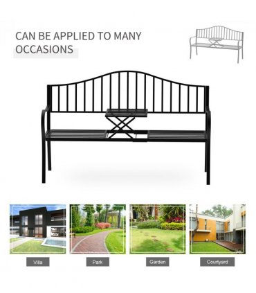 Outdoor Metal Frame 2 Seater Bench Patio Park Garden Seating Chair w/ Table
