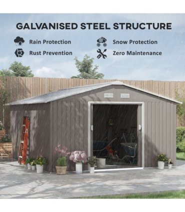 Garden Shed Storage Yard Store Door Metal Roof Tool Box Container 12.5ft x 11ft
