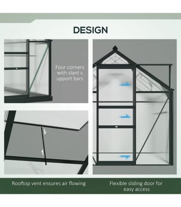 Greenhouse Polycarbonate Walk-In Aluminium Frame Slide Door 6x6ft