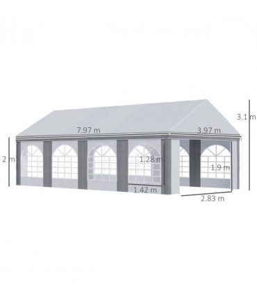 8 x 4m Party Tent, Marquee Gazebo with Sides, Eight Windows and Double Doors