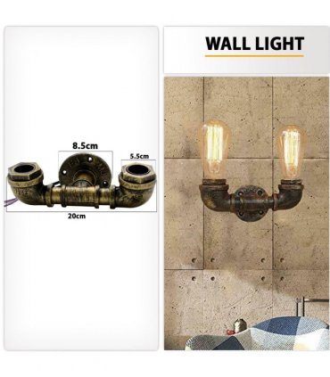 Metal Vintage Brushed Copper Water Pipe Wall Light 8x6x9 inches Silver