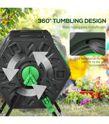 Composter Steel Green and Black 67L x 60W x 77H cm Dual Chamber Rotating