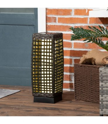 Solar Lantern Steel wrapped in rattan Grey 21cmx21cmx78cm 15 lumens LED 2500K