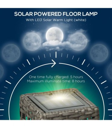 Solar Lantern Steel wrapped in rattan Grey 21cmx21cmx78cm 15 lumens LED 2500K