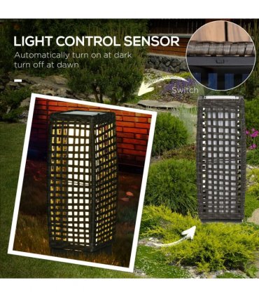Solar Lantern Steel wrapped in rattan Grey 21cmx21cmx78cm 15 lumens LED 2500K